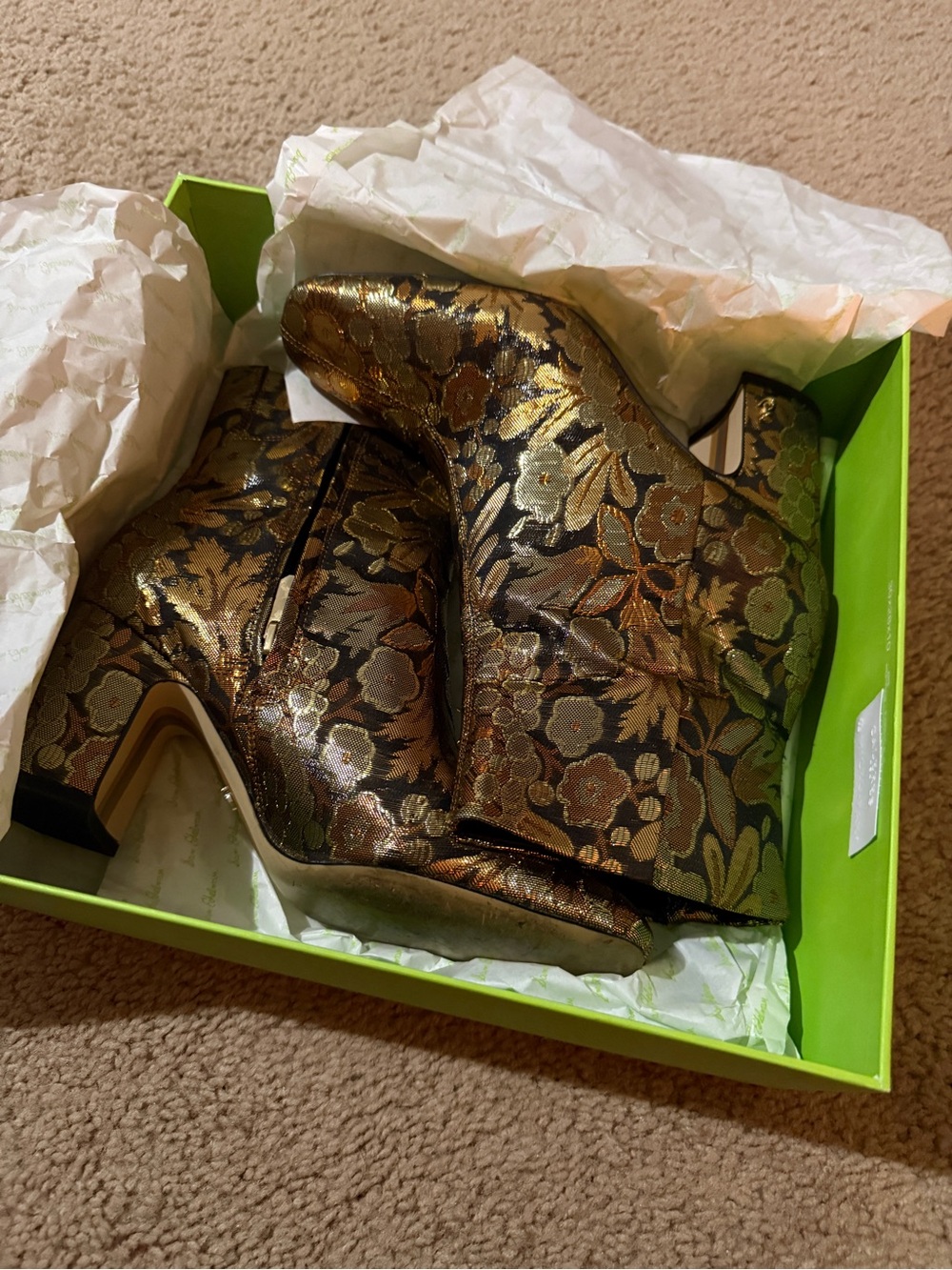 Sam Edelman Metallic Floral Brocade Ankle Boots - Gold & Black